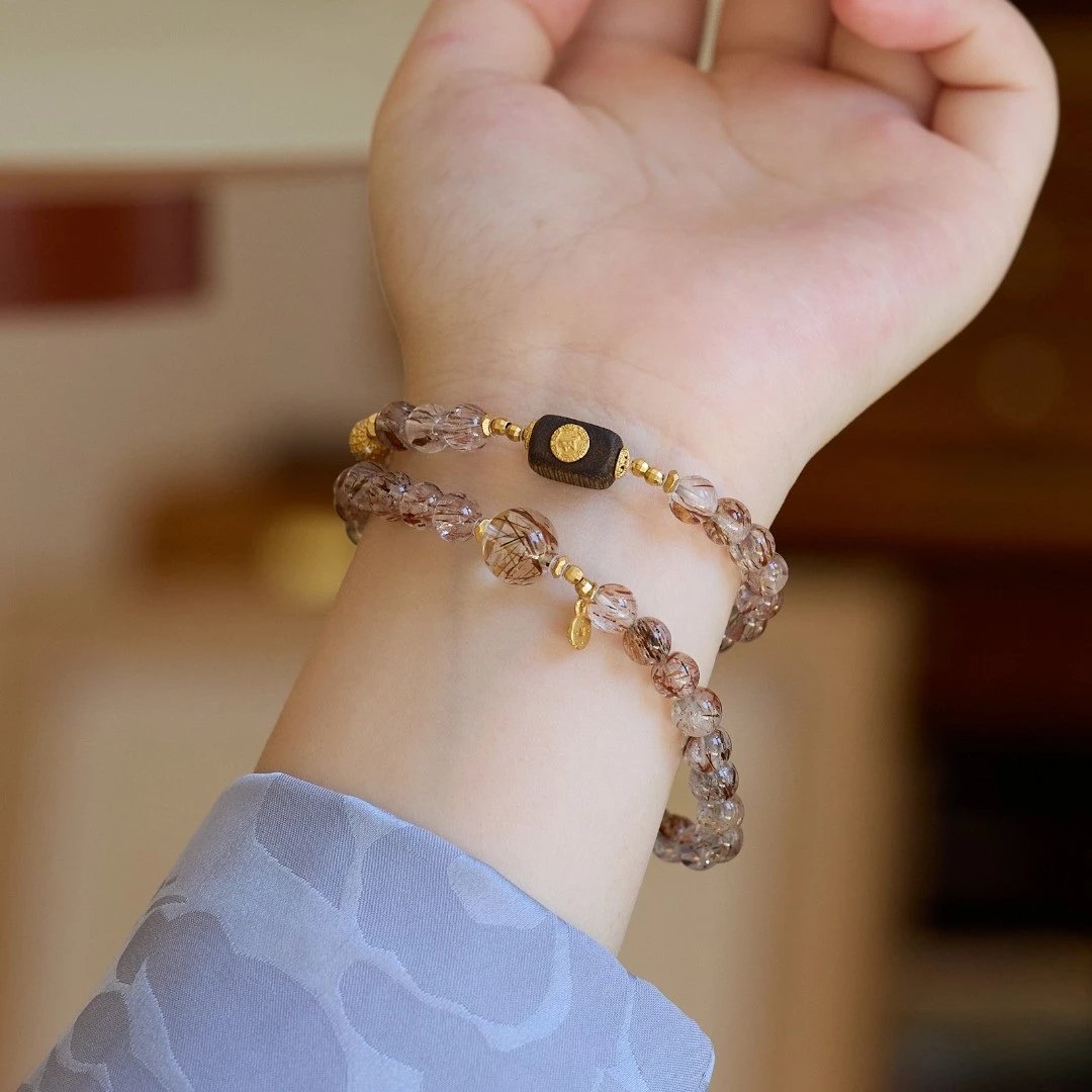 6mm Black Gold Super Seven & Agarwood Double-Layer Bracelet