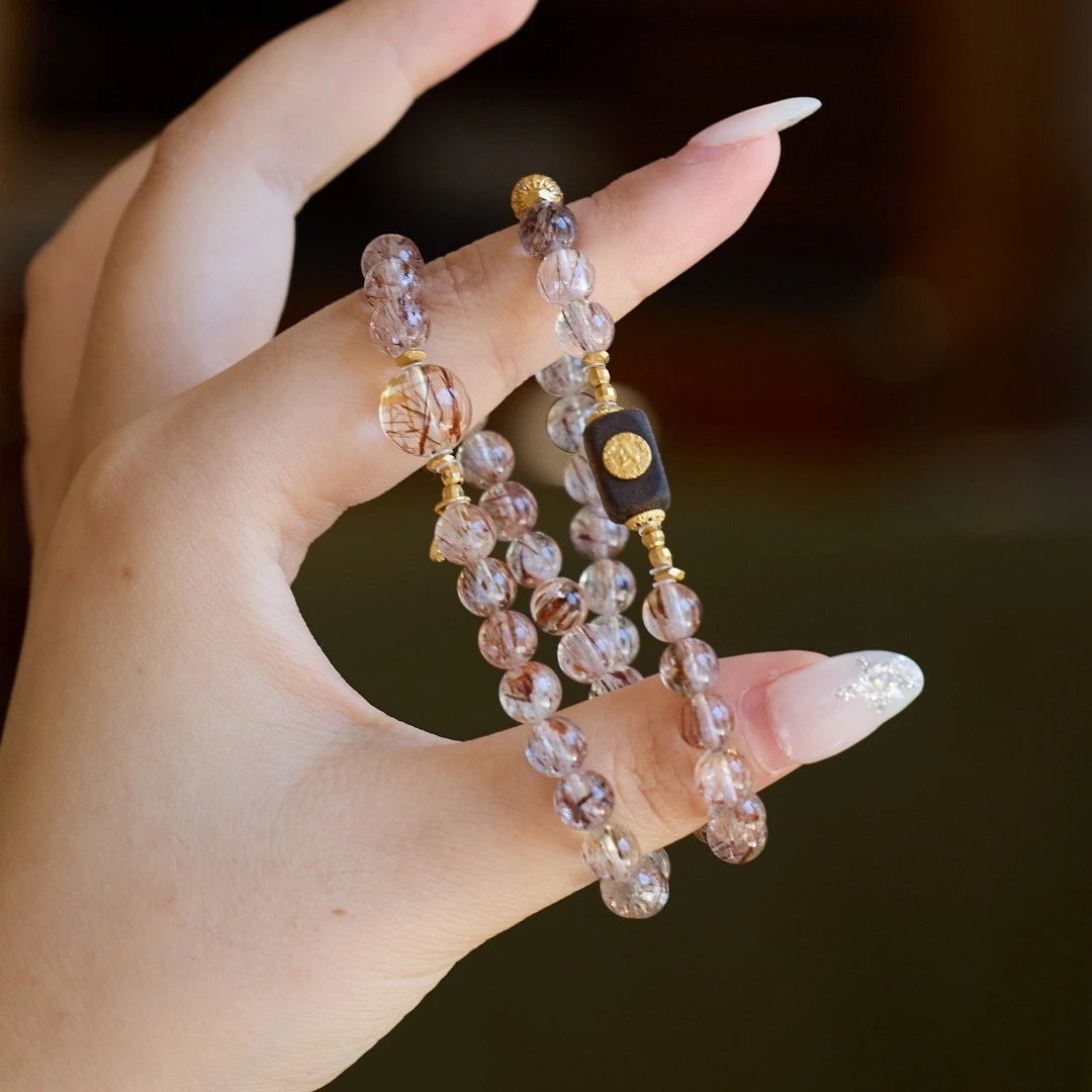 6mm Black Gold Super Seven & Agarwood Double-Layer Bracelet