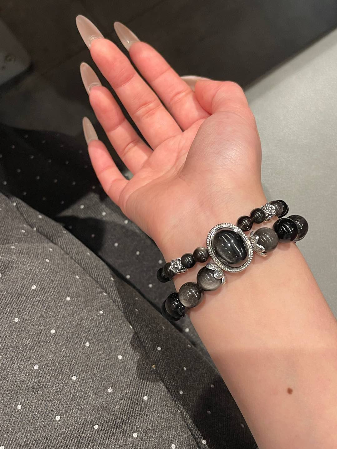 Double-Layer Silver Obsidian Bracelet | 10mm & 6mm Beads