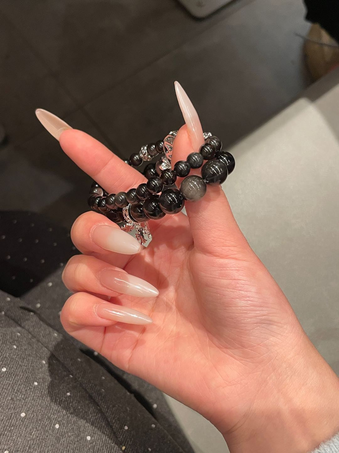 Double-Layer Silver Obsidian Bracelet | 10mm & 6mm Beads