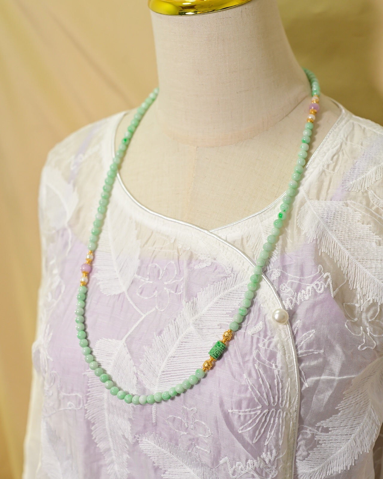 Natural Grade A Jadeite 108-Bead 4-Layer Bracelet Necklace | Green Jade with Lepidolite, Pearl & Detachable Tassel