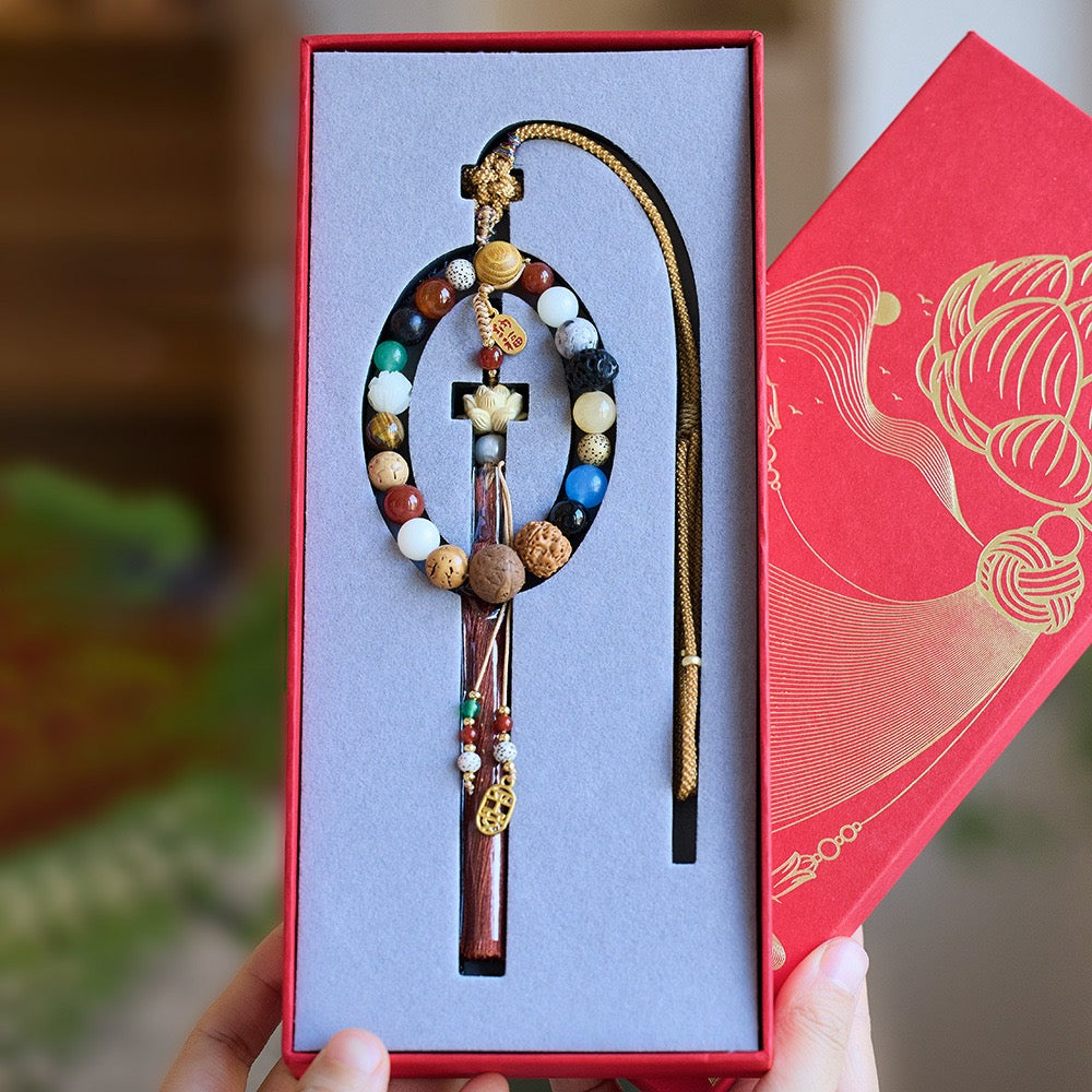 Temple-Style 18 Bodhi Bead Pendant · Multigem Buddhist Car Rosary with Gift Box