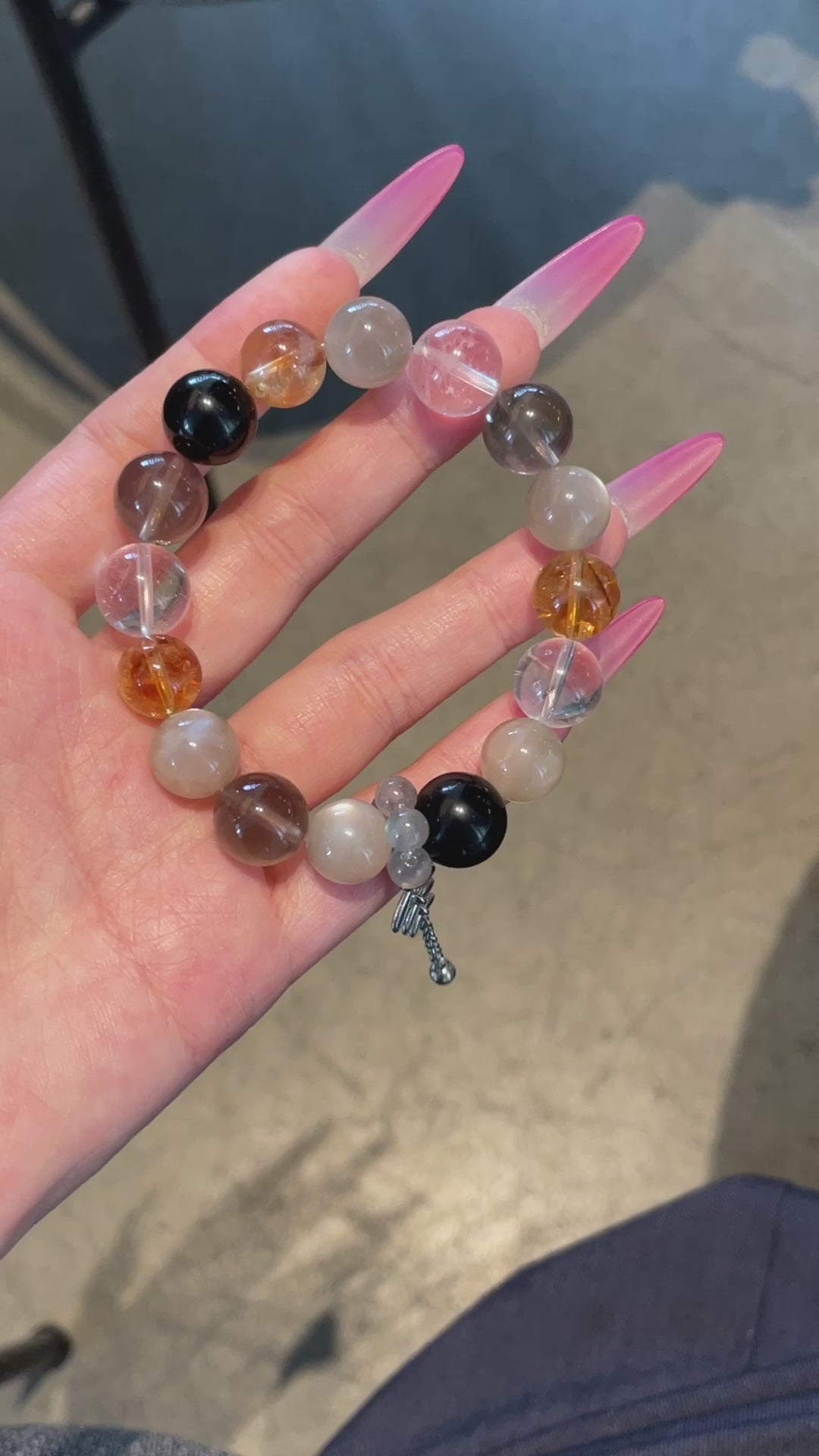 Starlit Galaxy – Starry Backbone, Obsidian, Smoky Quartz Crystals Bracelet