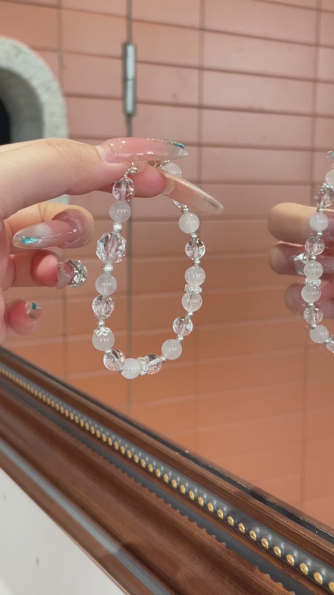 White Phantom & Clear Quartz Bracelet | 8–10mm Beads