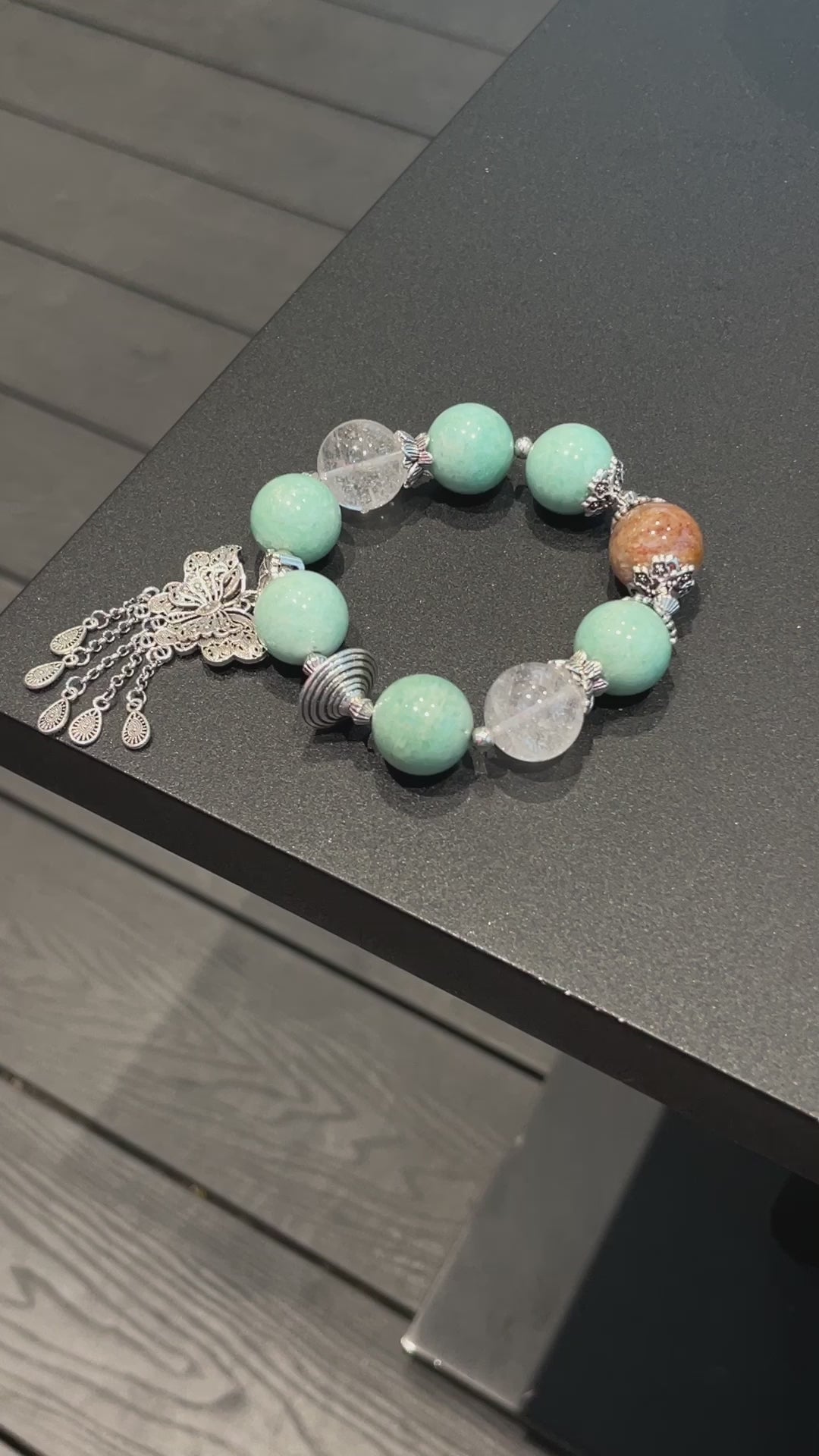 Amazonite & Phantom Quartz Bracelet | 15-16mm Natural Crystal Beads