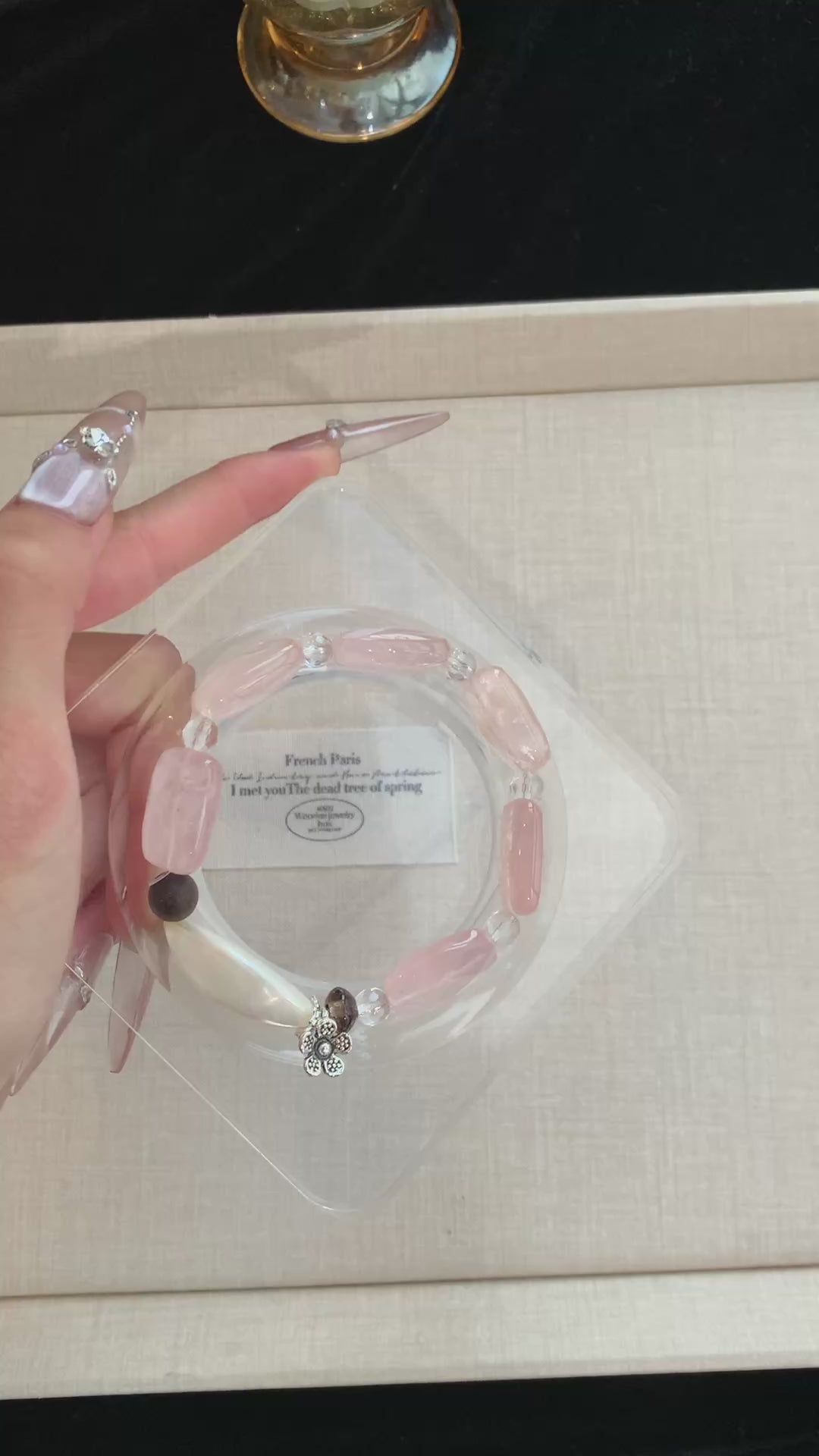 Pink Mailbox – Rose Quartz, Smoky Quartz & Agarwood Crystal Bracelet