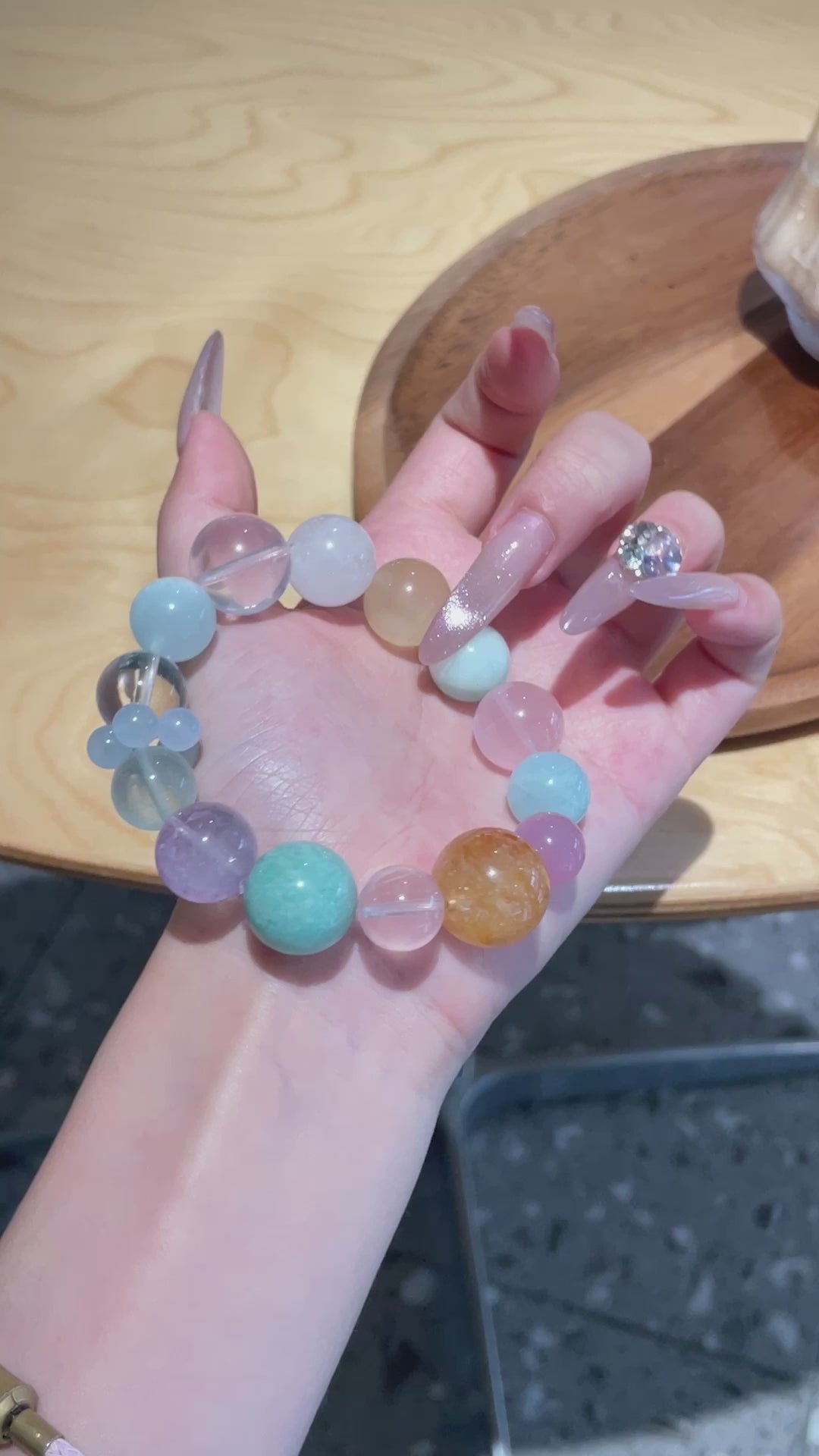 Natural Crystal Beaded Bracelet | Rose Quartz, Aquamarine, Amazonite, Amethyst, Citrine, Green Fluorite, White Crystal, Cat’s Eye, White Phantom | 12–15mm