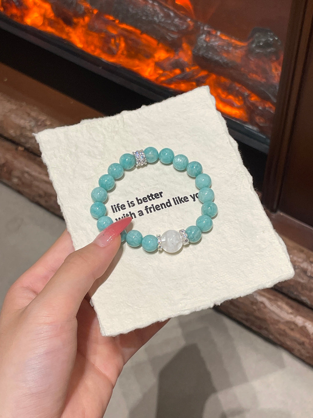 “Mint Tea” Crystal Bracelet | Amazonite & Snow Phantom Quartz 10–12mm