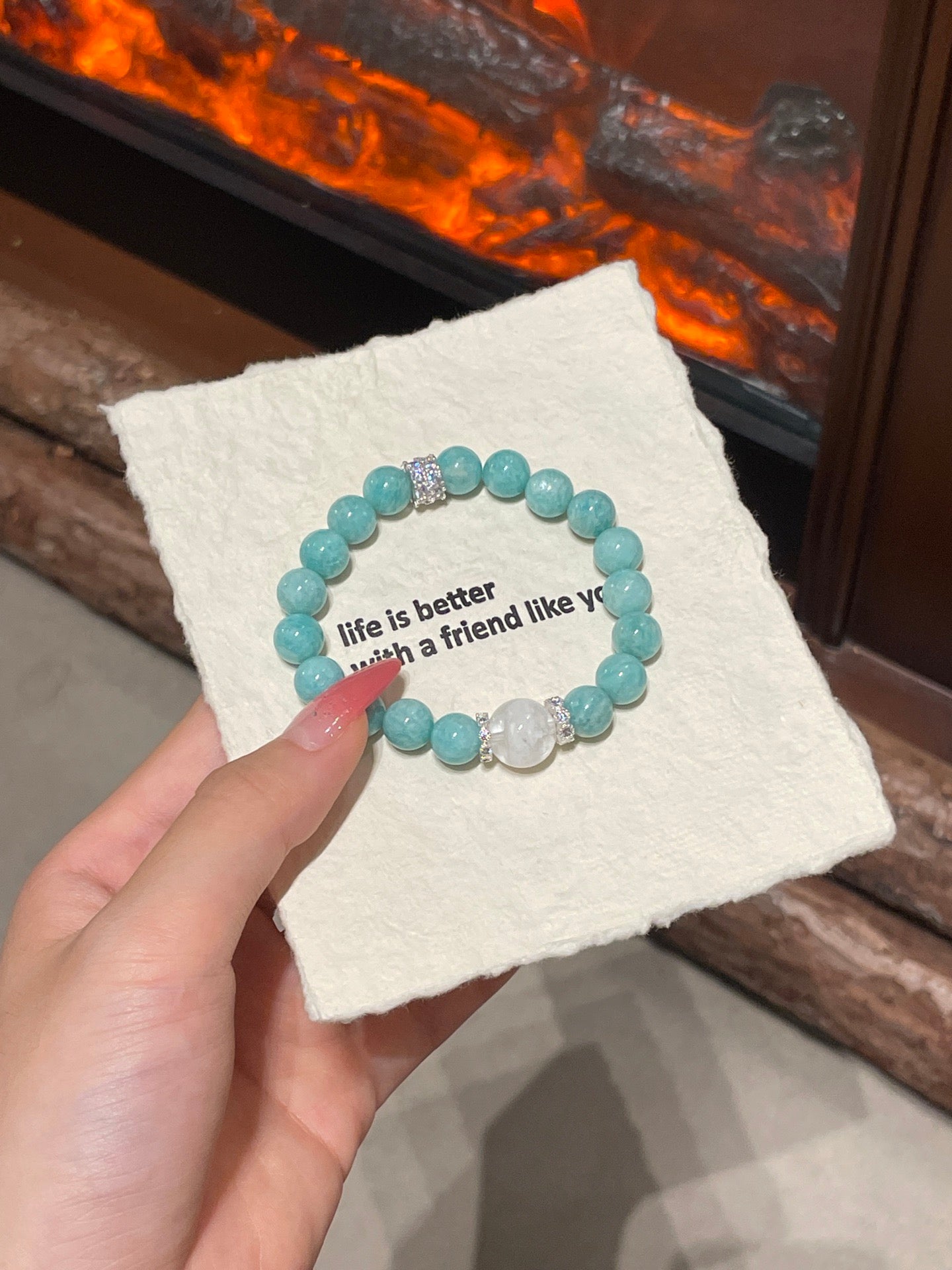 “Mint Tea” Crystal Bracelet | Amazonite & Snow Phantom Quartz 10–12mm