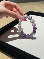 Amethyst Rose Glass Bracelet | Rose Quartz, Milky Quartz & Amethyst | 12mm