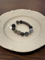 Moonlit Woods Crystal Bracelet | Sandalwood, Moonstone, Black Rutilated Quartz, Obsidian, Fluorite & Clear Quartz | 8–14mm