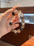 Smoky Quartz, Agarwood, Clear Quartz & Gold-Foil Resin Flower Crystal Bracelet | 12–13mm