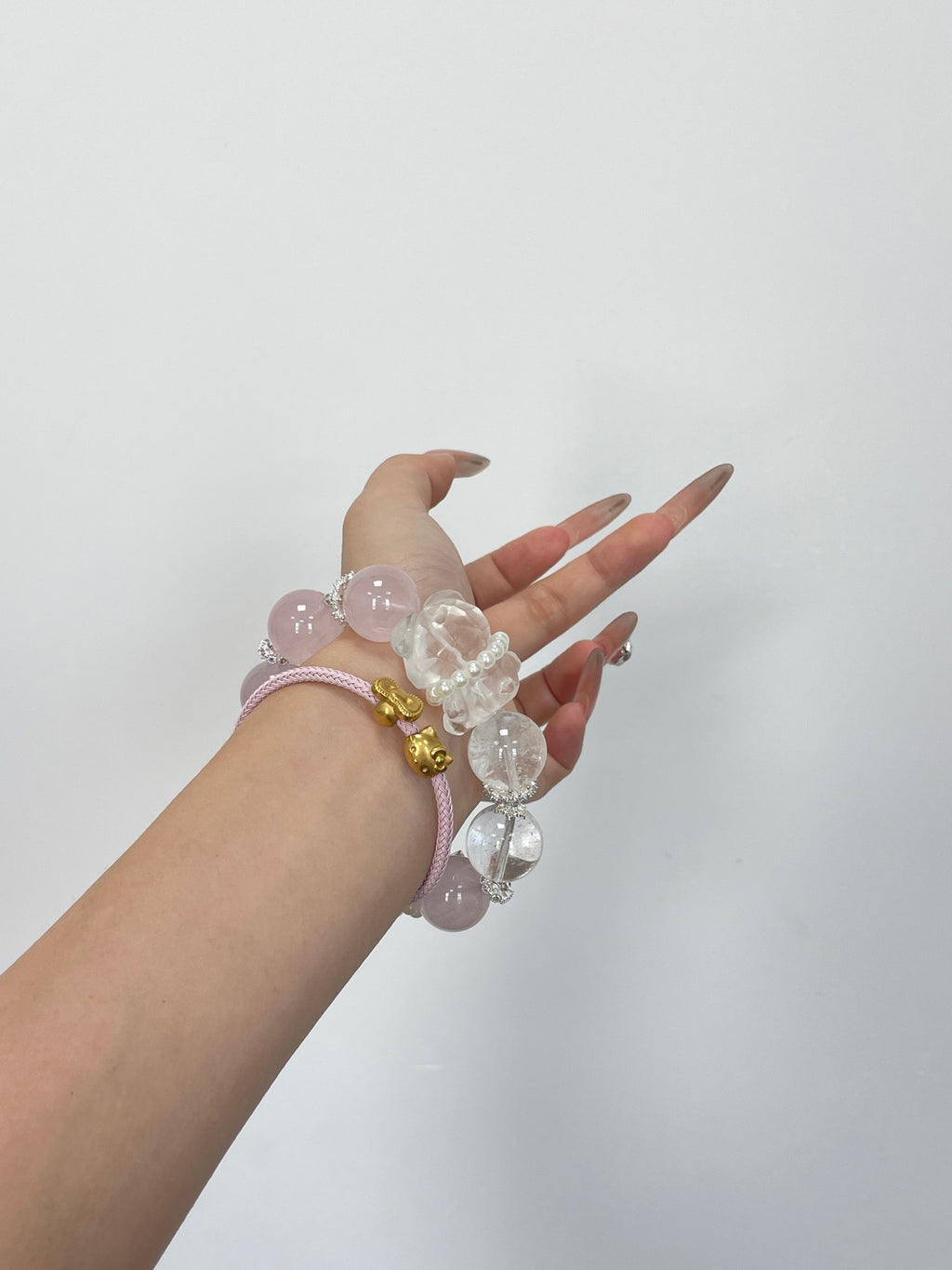 Sweetheart Bear Pendant | Rose Quartz & White Phantom Crystal | 17mm