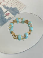 Aquamarine Chalcedony Bracelet | 10mm Beads with Zircon & 14K Gold Plated Copper
