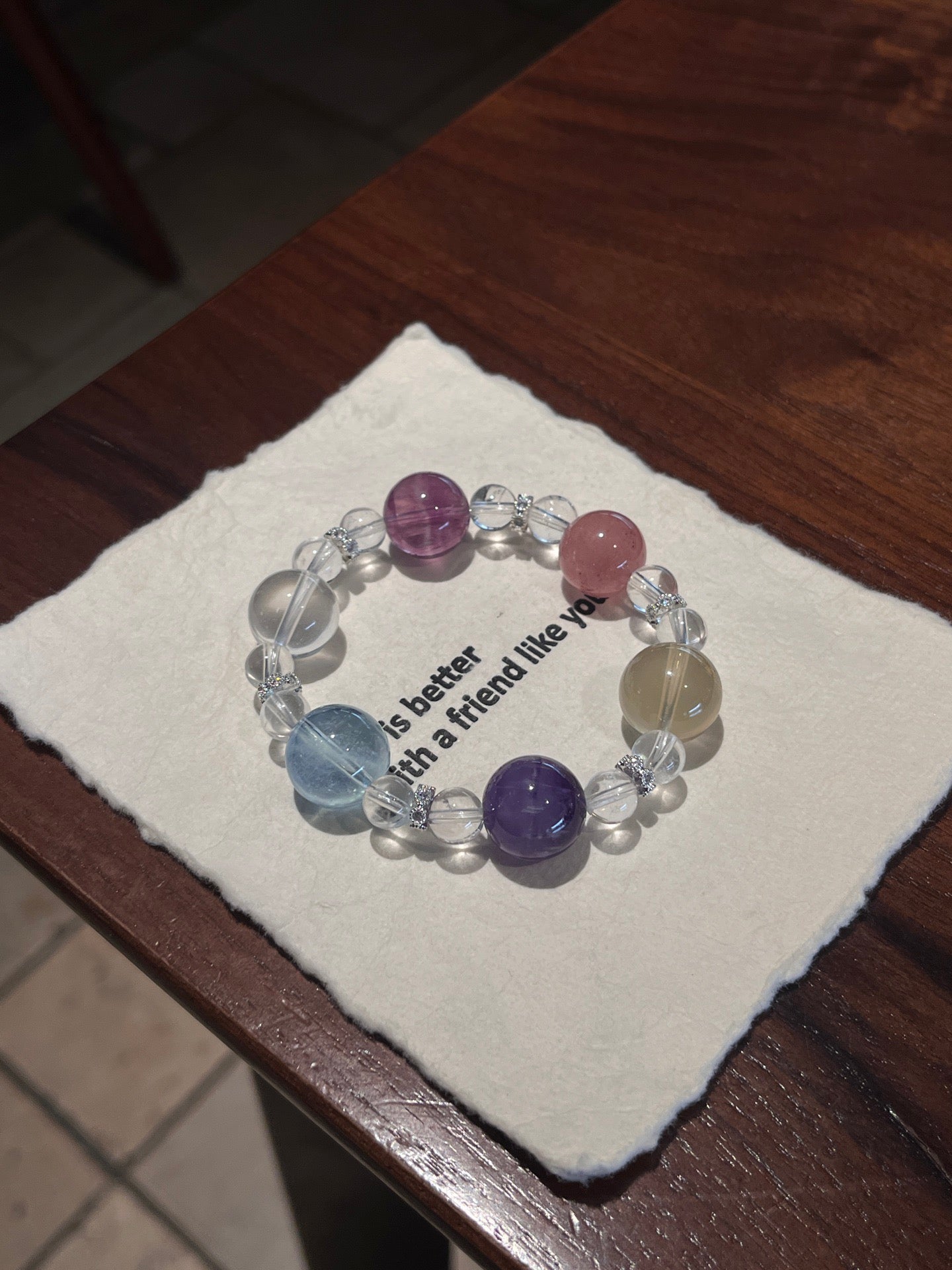 Rainbow Candy | Amethyst, Clear Quartz, Citrine, Aquamarine, Purple Fluorite & Strawberry Quartz Bracelet | 8–14.5mm