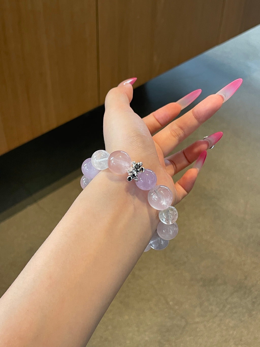 Violet Rain – Amethyst, Rose Quartz & White Phantom Quartz Bracelet