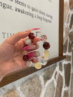 Sunset Glow Crystal Bracelet | Red & Yellow Agate Flower, Clear Quartz & Snow Phantom | 13–16mm