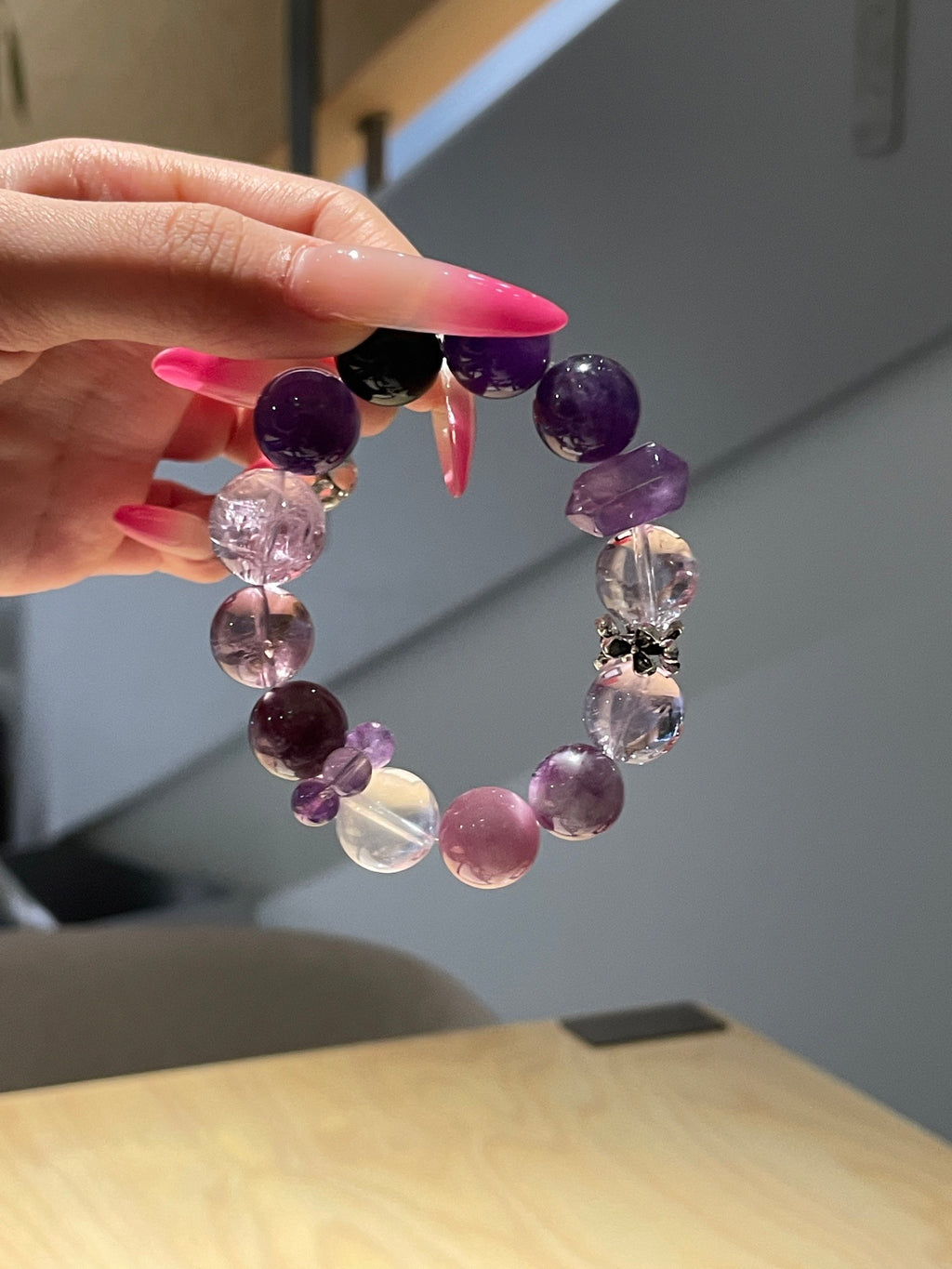 Mystic Amethyst Realm Bracelet | Uruguayan Amethyst, Bolivian Amethyst, Lepidolite, Purple Beryl & Rose Quartz | 12–14mm