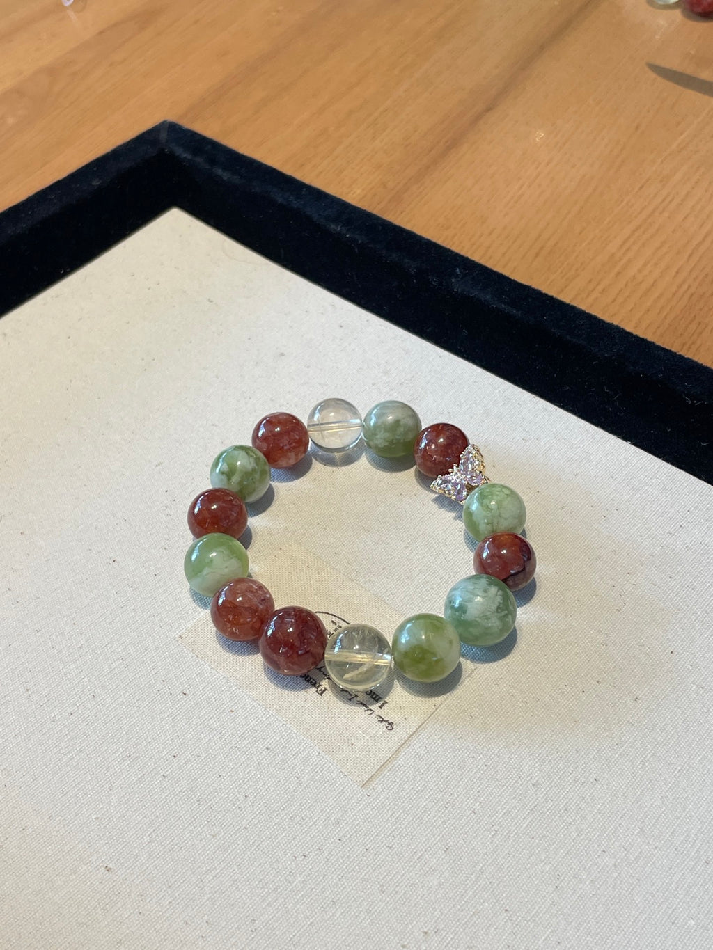 Golden Orchard – Red Flower Agate, Xiuyu Jade & Lemon Citrine Crystal Bracelet