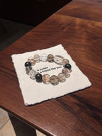 Smoky Quartz, Agarwood, Clear Quartz & Gold-Foil Resin Flower Crystal Bracelet | 12–13mm