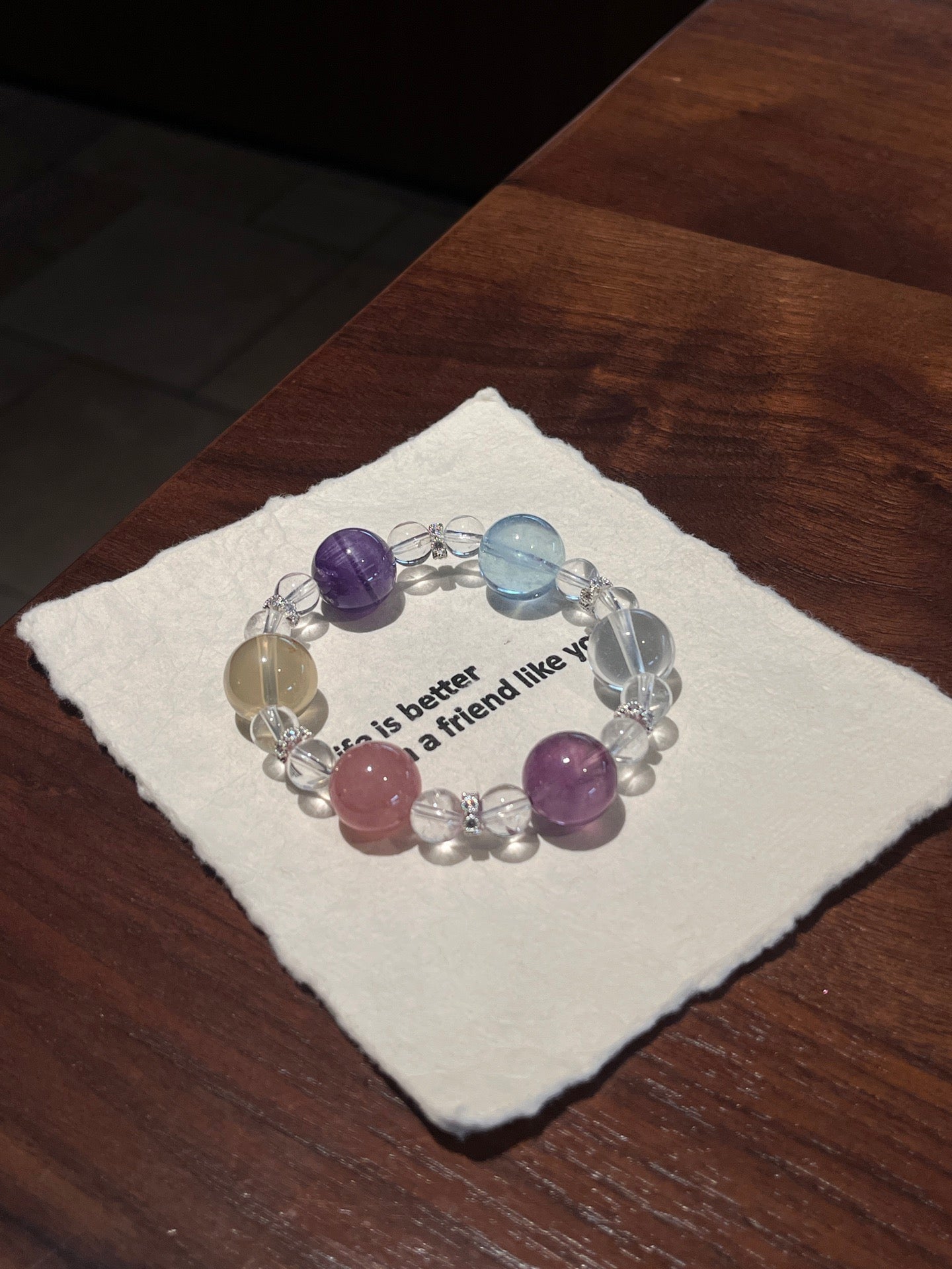 Rainbow Candy | Amethyst, Clear Quartz, Citrine, Aquamarine, Purple Fluorite & Strawberry Quartz Bracelet | 8–14.5mm