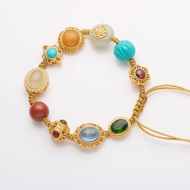Multi-Gemstone Braided Bracelet | Carnelian, Amber & Turquoise Lotus