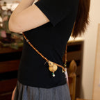 Sandalwood Phone Chain with Gourd, Lotus & Tassel | Lucky Fu Lu Shou Design (8mm Beads)