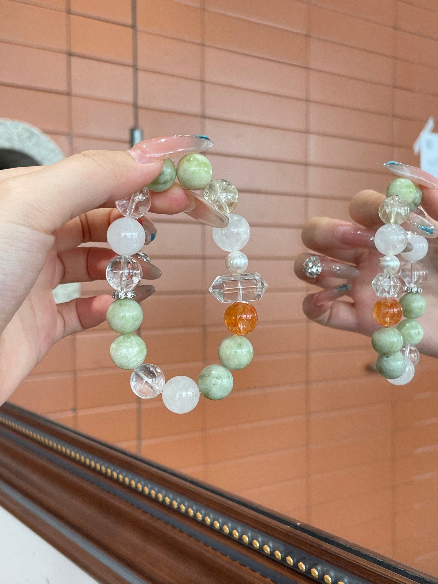 “Lime Soda” Crystal Bracelet | Xiuyu Jade, Milky Quartz & White Quartz 8–12mm