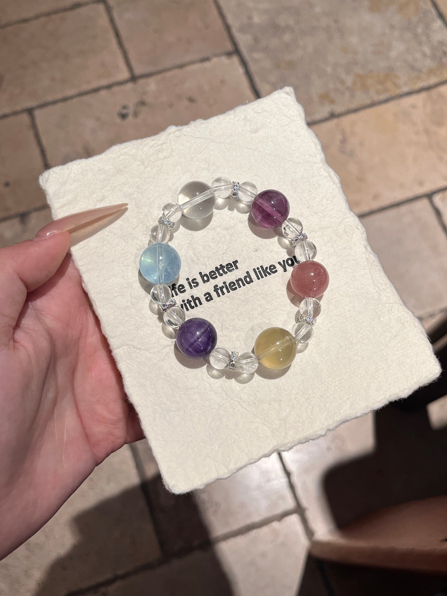 Rainbow Candy | Amethyst, Clear Quartz, Citrine, Aquamarine, Purple Fluorite & Strawberry Quartz Bracelet | 8–14.5mm