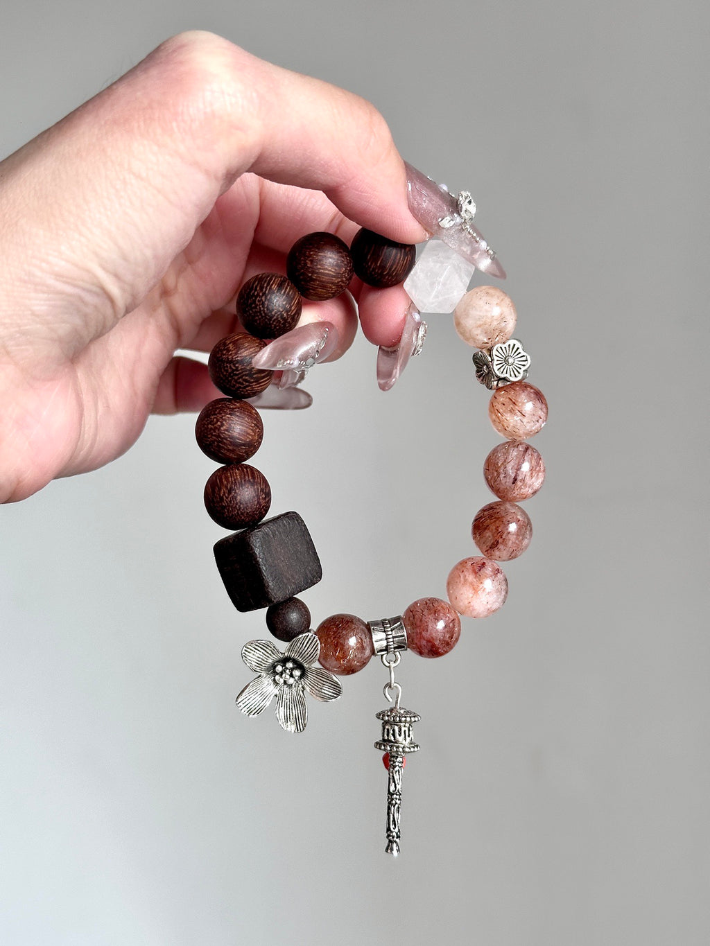 Rosemary – Black Gold Super Seven, Agarwood & White Phantom Crystal Bracelet