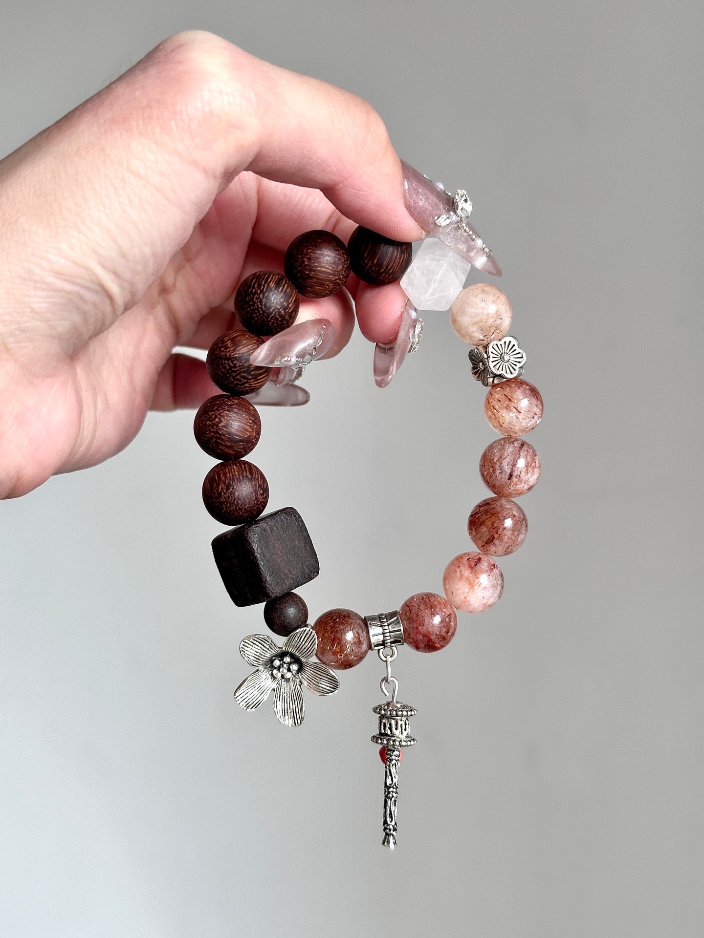 Rosemary – Black Gold Super Seven, Agarwood & White Phantom Crystal Bracelet