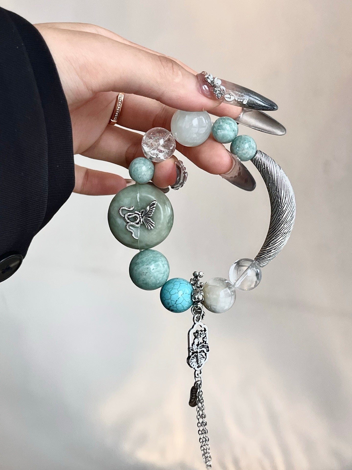 “Spring Memory” Bracelet | Xiuyu Jade, Amazonite, Turquoise & Tianshan Emerald 10–16mm