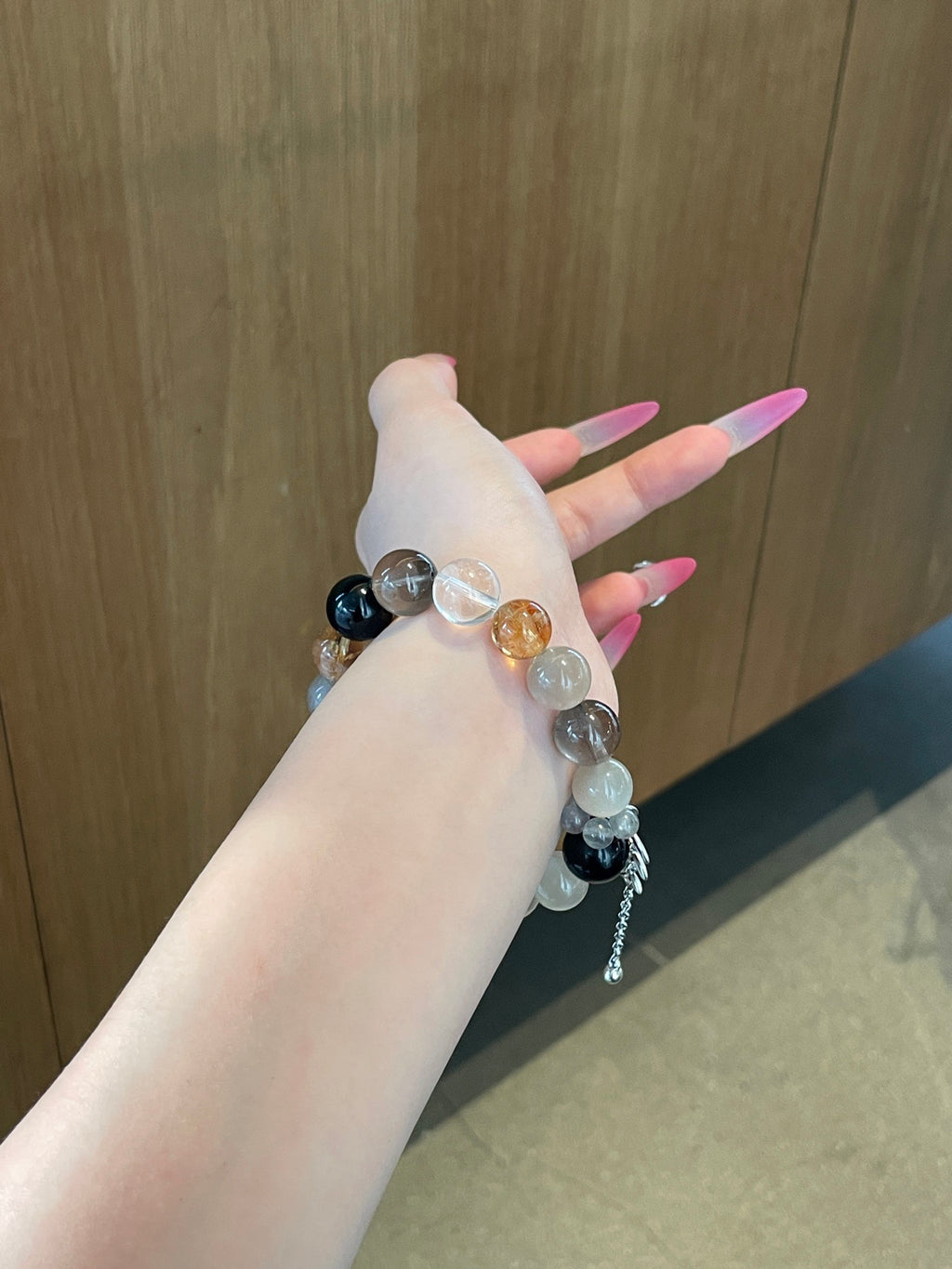 Starlit Galaxy – Starry Backbone, Obsidian, Smoky Quartz Crystals Bracelet