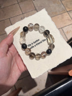 Smoky Quartz, Agarwood, Clear Quartz & Gold-Foil Resin Flower Crystal Bracelet | 12–13mm