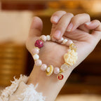 Pink Porcelain Nine-Tailed Pendant & Heart Sutra Bracelet