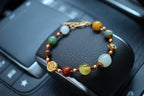 Hetian Jade Multi-Gemstone Bracelet | Perfect Ten Woven Design with Amber, Agate & 925 Gold-Plated Charms