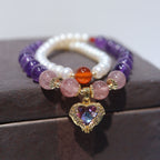 Pearl & Amethyst Double-Layer Bracelet with Ocean Star Pendant | 8mm Beads