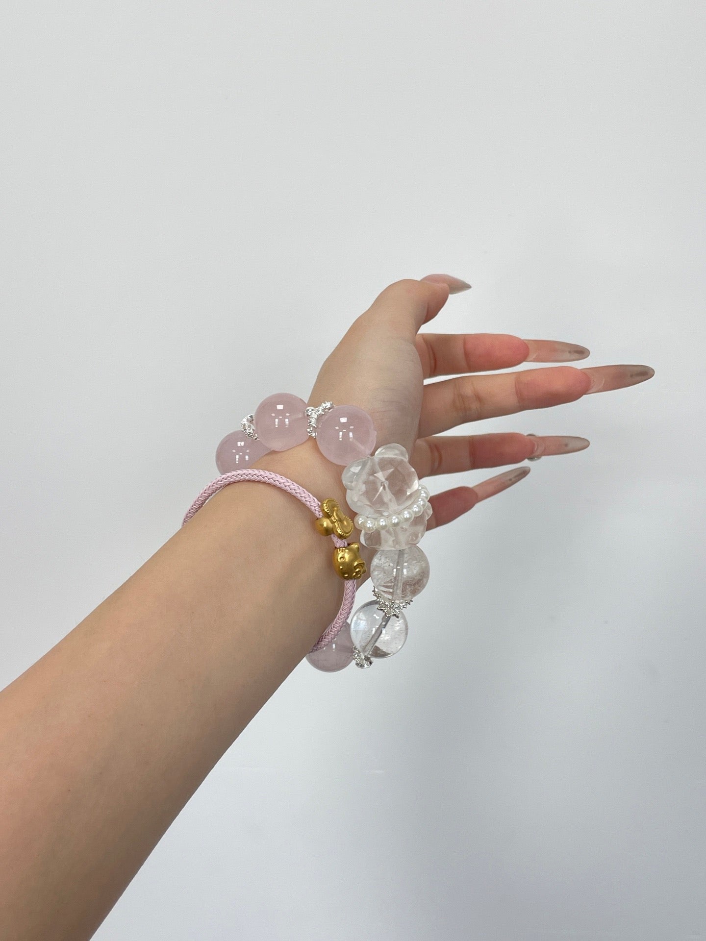 Sweetheart Bear Pendant | Rose Quartz & White Phantom Crystal | 17mm
