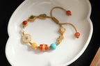 Multi-Gemstone Woven Bracelet | Baoshan Ice Red Agate, Jade, Pearl & Amber with 925 Silver Charms