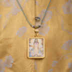 Titanium Frame Gemstone & Mineral Gold-Painted Thangka Necklace with Enamel Lotus (4x5mm, Handmade Cord)