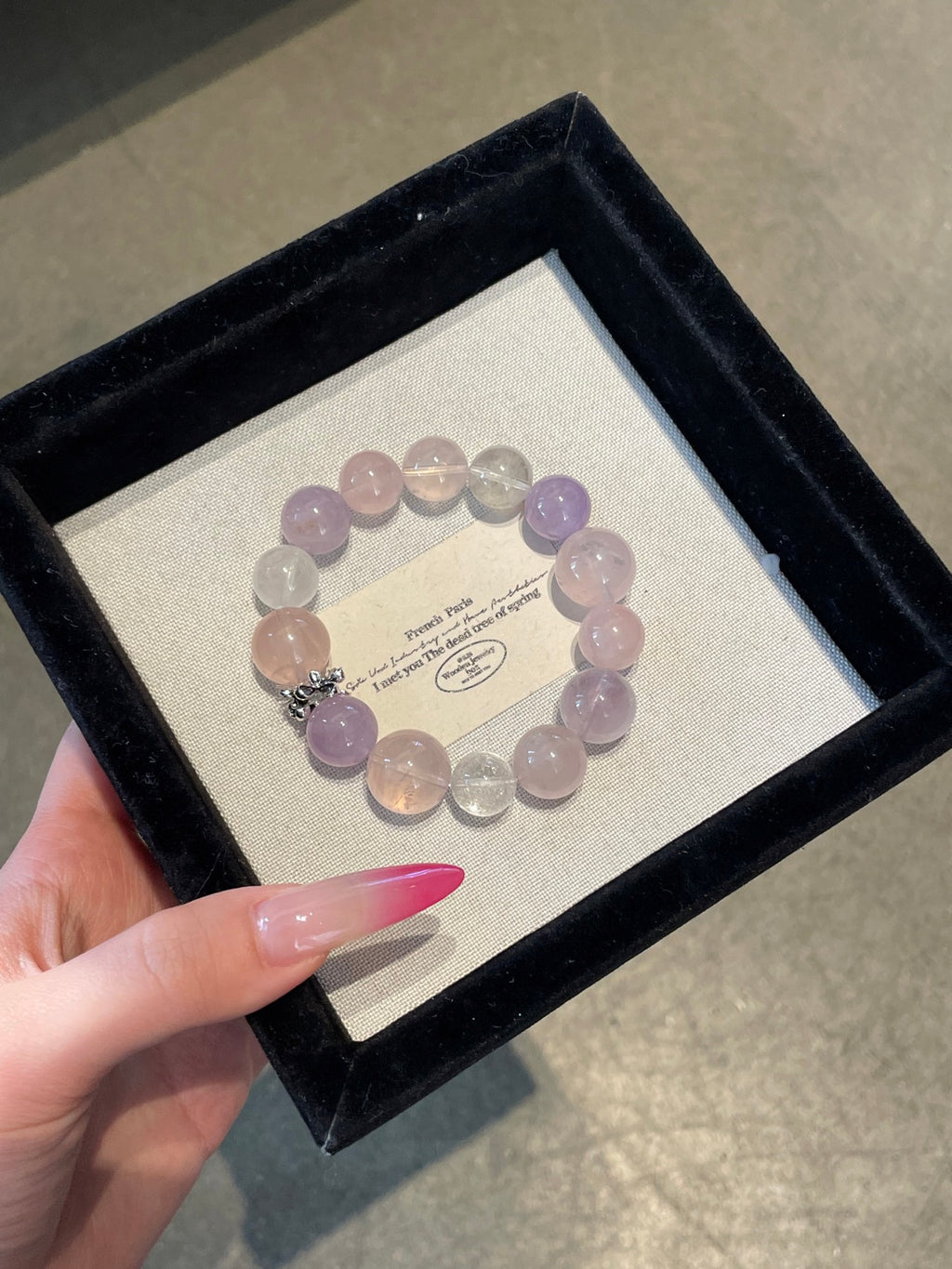 Violet Rain – Amethyst, Rose Quartz & White Phantom Quartz Bracelet