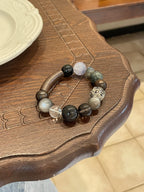 Moonlit Woods Crystal Bracelet | Sandalwood, Moonstone, Black Rutilated Quartz, Obsidian, Fluorite & Clear Quartz | 8–14mm