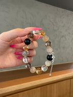 Starlit Galaxy – Starry Backbone, Obsidian, Smoky Quartz Crystals Bracelet