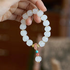 Purple Glass Lotus · Fluorite & Tagua Nut Imitation Guardian Lion Bracelet