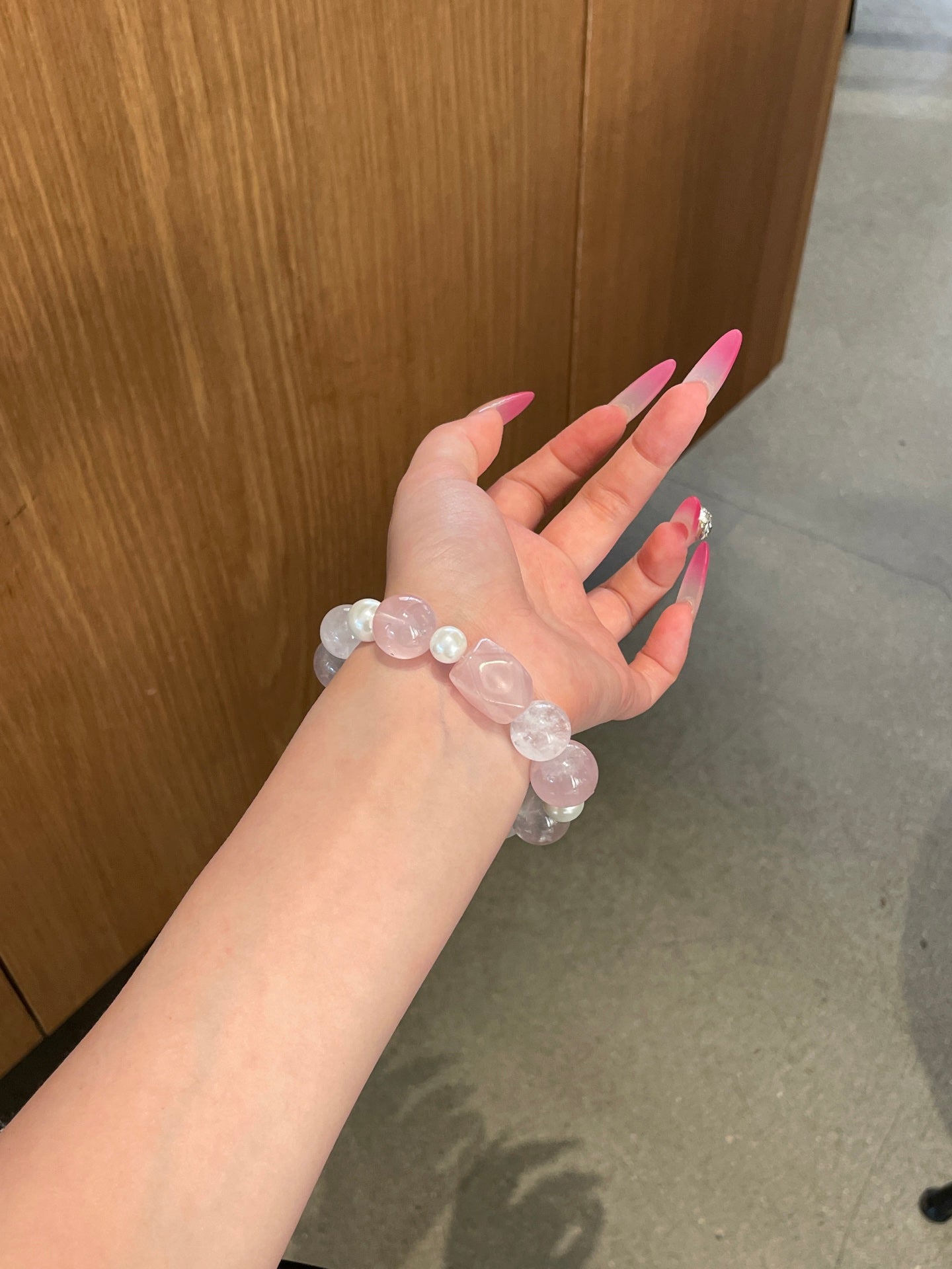 「Pink Ballet」 Crystal Bracelet | Rose Quartz, Mother of Pearl & White Phantom | 8–15mm