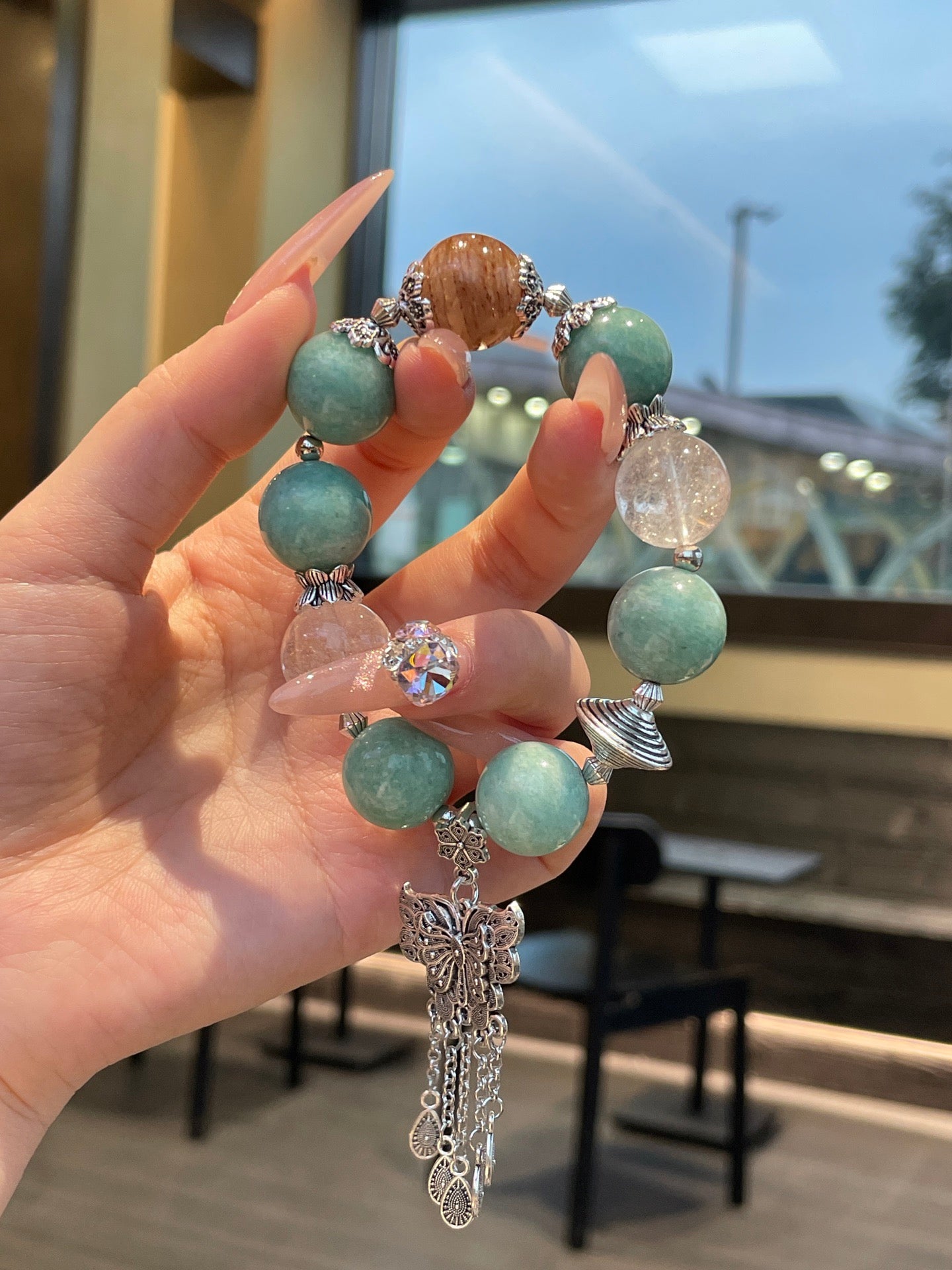 Amazonite & Phantom Quartz Bracelet | 15-16mm Natural Crystal Beads