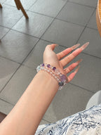 Snow Sakura Crystal Bracelet | Amethyst, Fluorite, Rose Quartz & Aquamarine | 6–12mm Beads