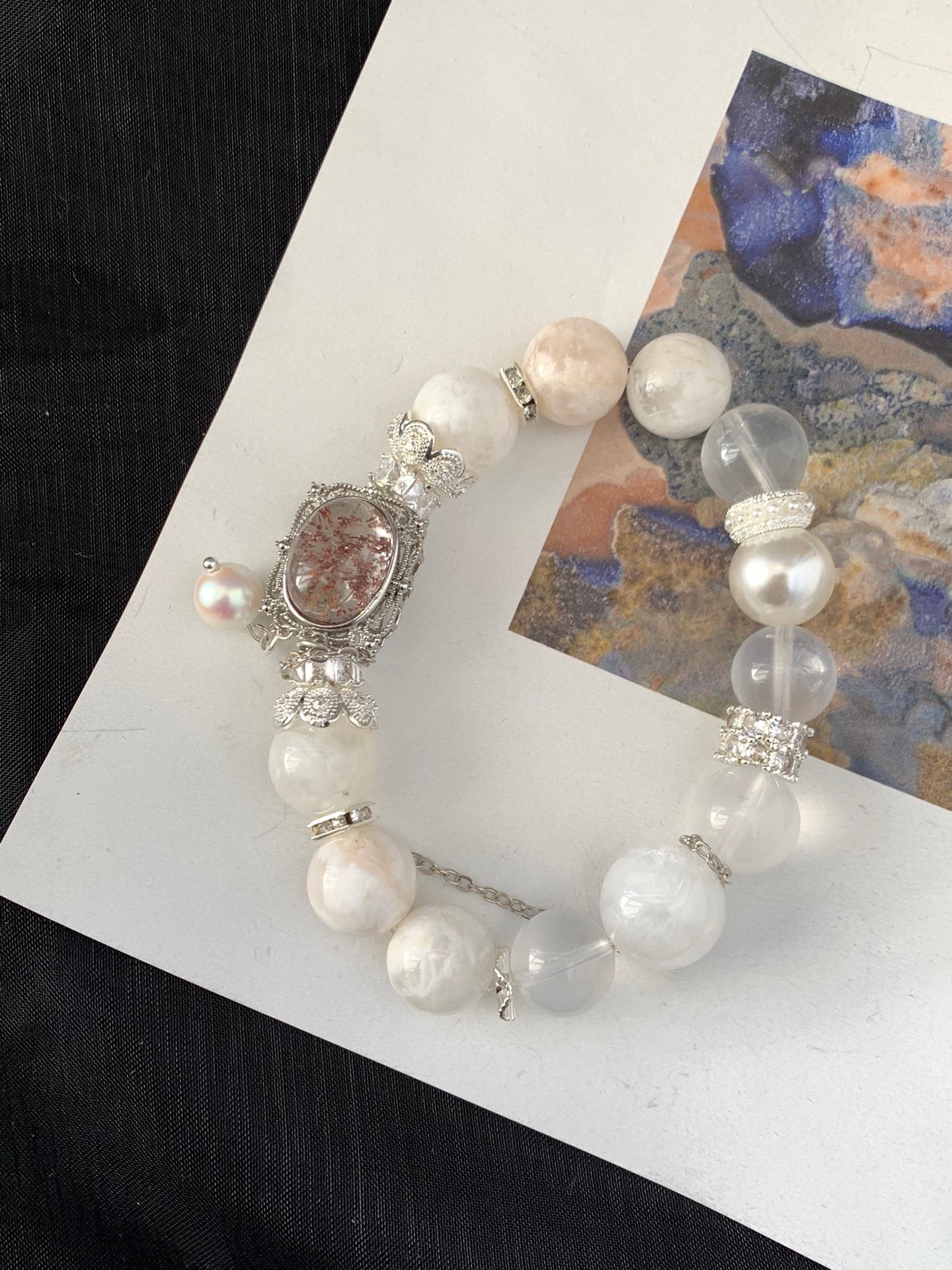 Snow Phantom & White Quartz Bracelet | 10-12mm Natural Crystal for Balance & Healing