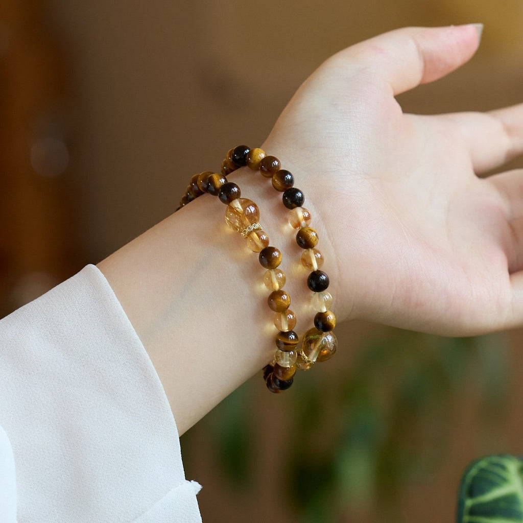 Golden Dawn 2.0 Bracelet | Faceted Citrine, 6mm Yellow Serpentine & Tiger’s Eye Double-Layer