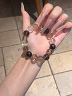 Smoky Quartz, Agarwood, Clear Quartz & Gold-Foil Resin Flower Crystal Bracelet | 12–13mm